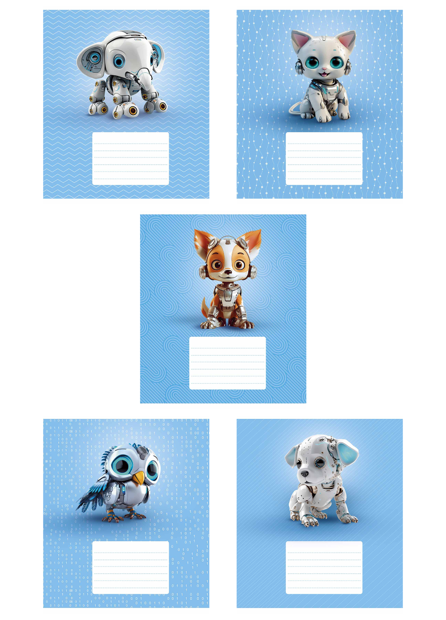 Набор школьных тетрадей Школярик Robot animals в клетку 12 л. 5 шт. (3331 4820006472054)