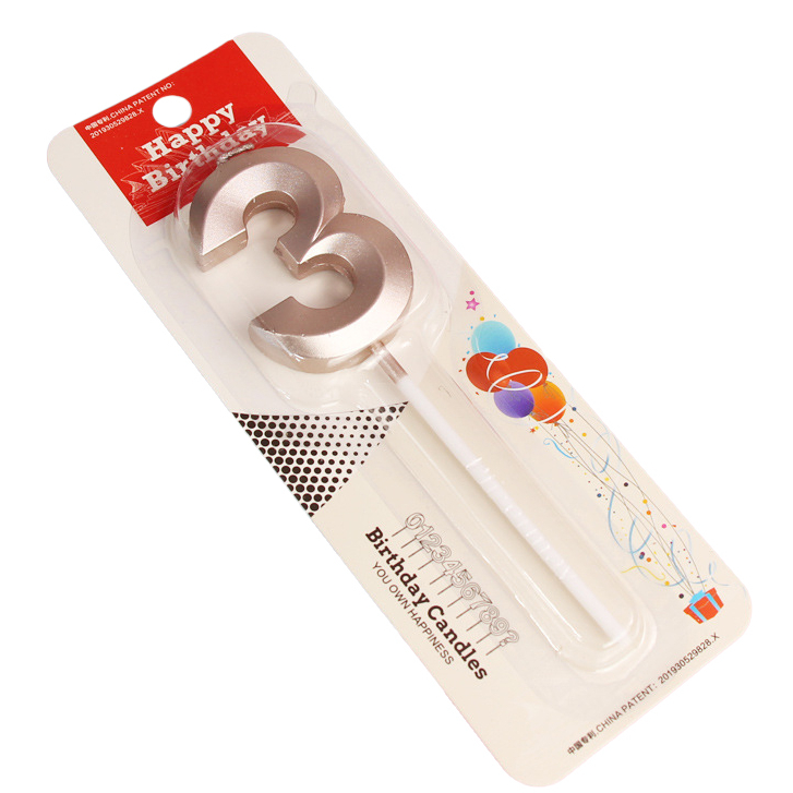 Свічка для торта цифра "3" Рожево-золотий (16045)