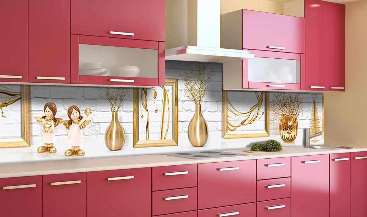 Кухонный фартук Золотые ангелы под доски из самоклеящейся виниловой пленки 65х250 см Бежевый