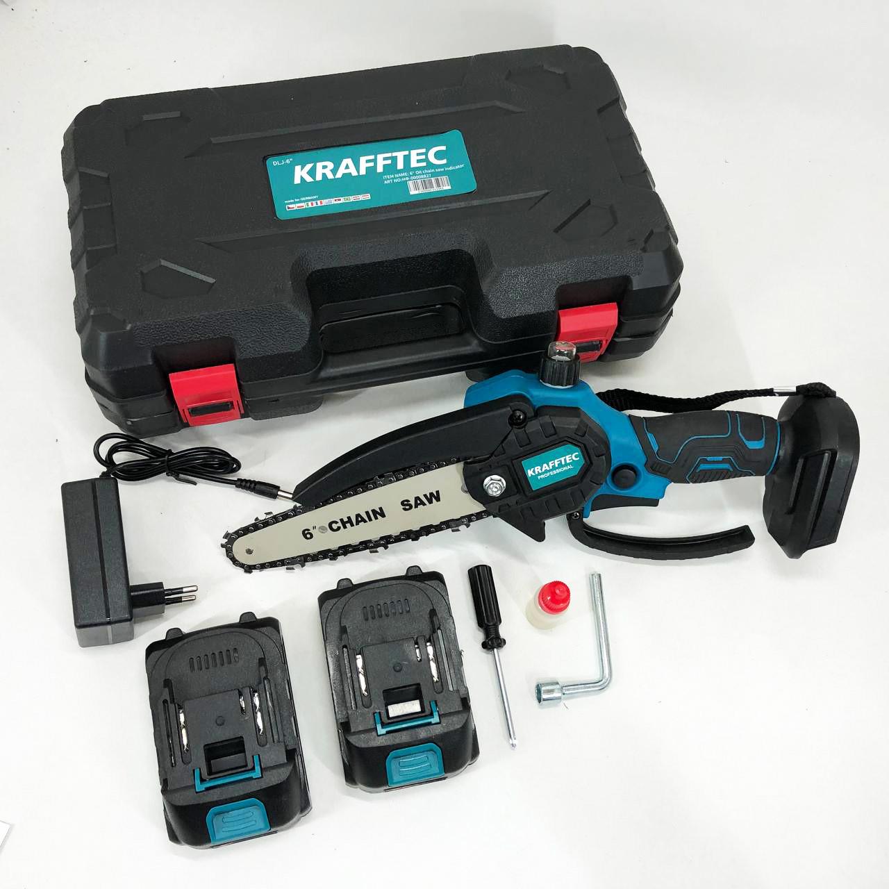 Пила цепная мини Krafftec 36V 4 А·ч 2 аккумулятора с индикатором заряда в кейсе 15 см - фото 8 Пила цепная мини Krafftec 36V 4 А·ч 2 аккумулятора с индикатором заряда в кейсе 15 см - фото 8