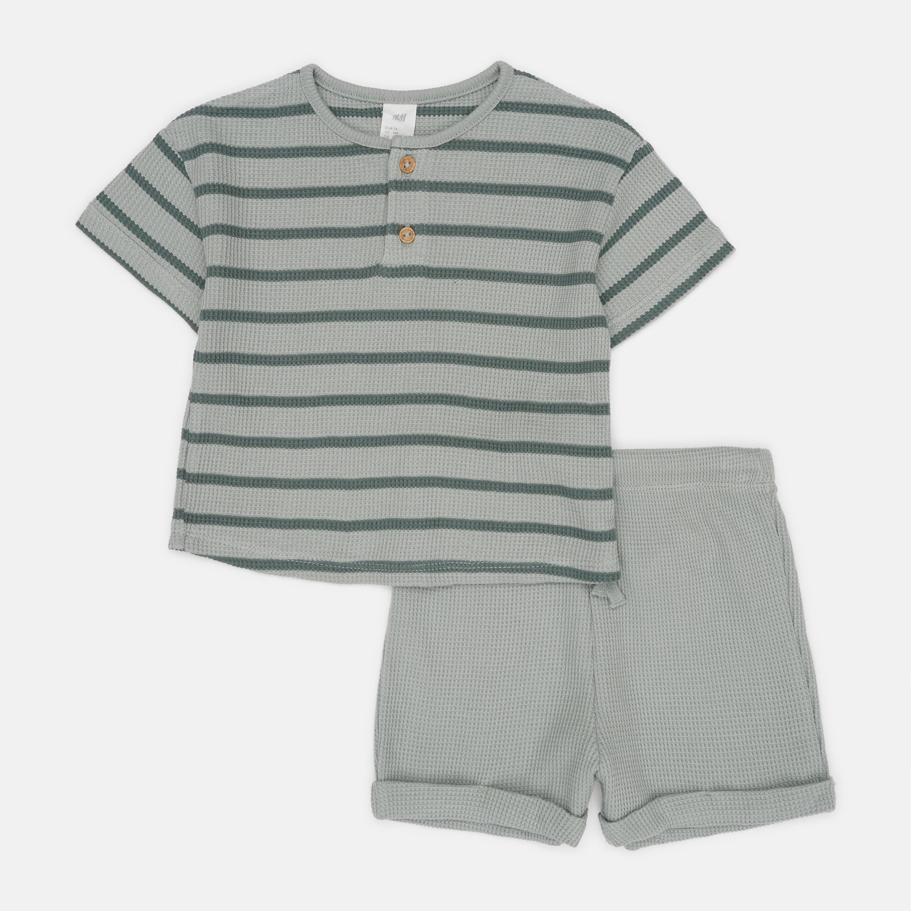 Комплект H&M Смужка футболка/шорти 74 см Світло-зелений (A26091166646)