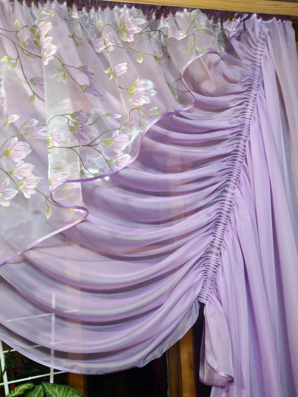 Фіранка коротка готова Камелія бузок гілочка права - фото 3