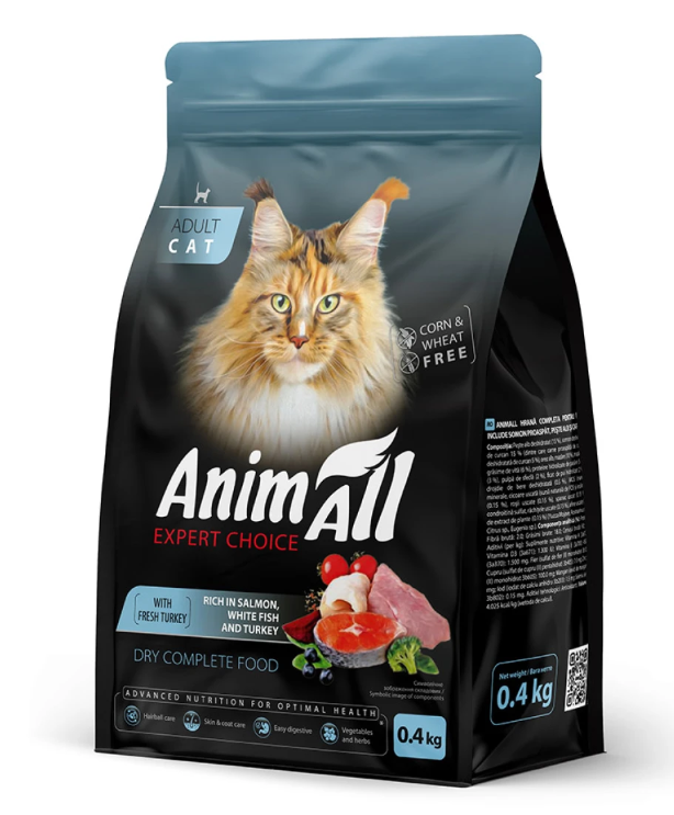 Корм для кошек сухой AnimAll с лососем белой рыбой и свежей индейкой 400 г - фото 1