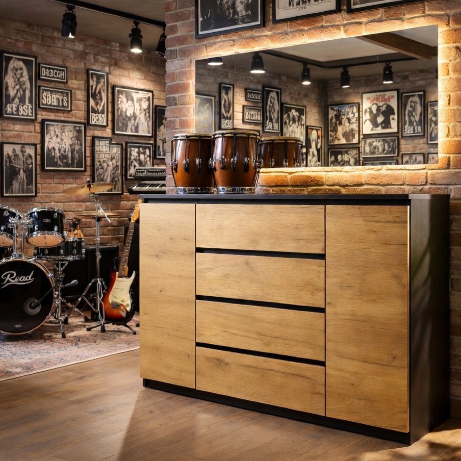 Комод в гостиную Мастер Форм Брайт 1392х376х950 мм Венге магия/Дуб крафт золотой (20092)