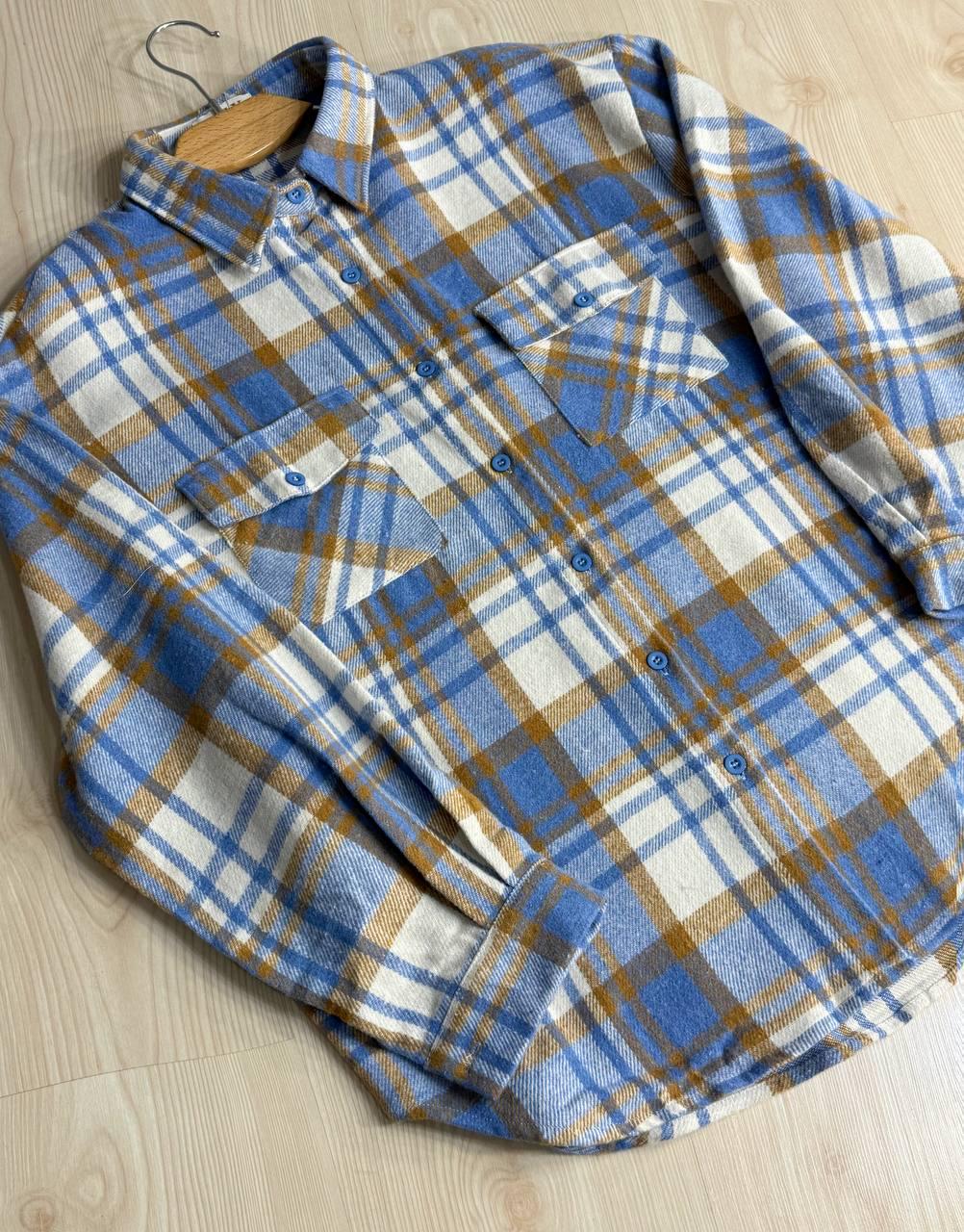 Сорочка жіноча YZY 223 картата оверсайз тепла байка OS Блакитний (5400) - фото 3 Сорочка жіноча YZY 223 картата оверсайз тепла байка OS Блакитний (5400) - фото 3