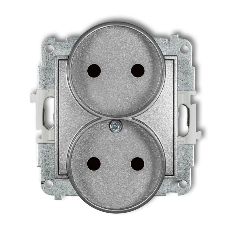 Розетка двойная Karlik Mini без заземления со шторками внутренняя Серебристый металлик (7MGPR-2p)