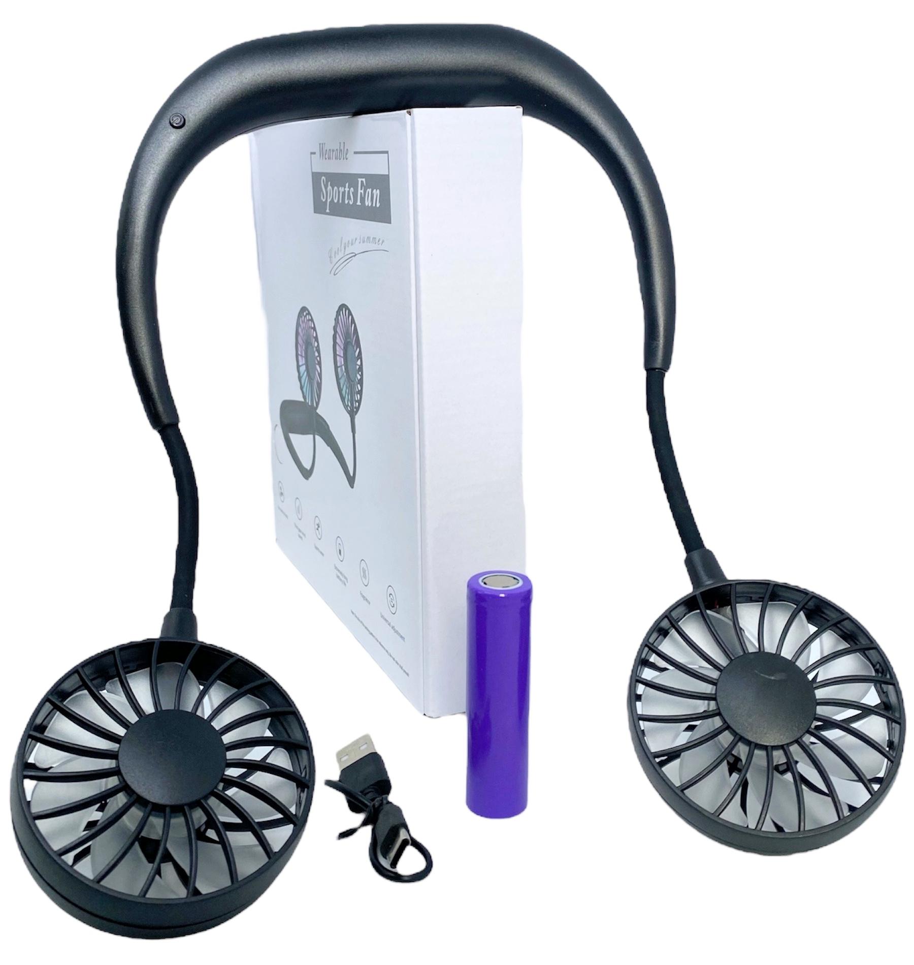 Вентилятор на аккумуляторе Sports Necklace Fan двойной на шею портативный зарядка от USВ Черный