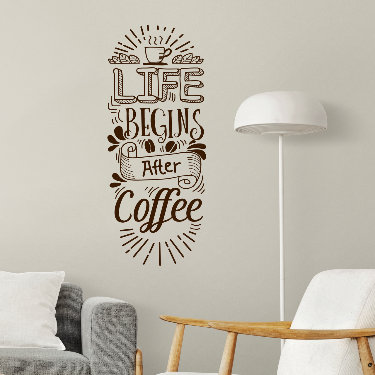 Наклейка виниловая на стену Happy Pocket "Life begins after Coffee" матовая 37х97 см Коричневый (HP-021M-800M) - фото 3