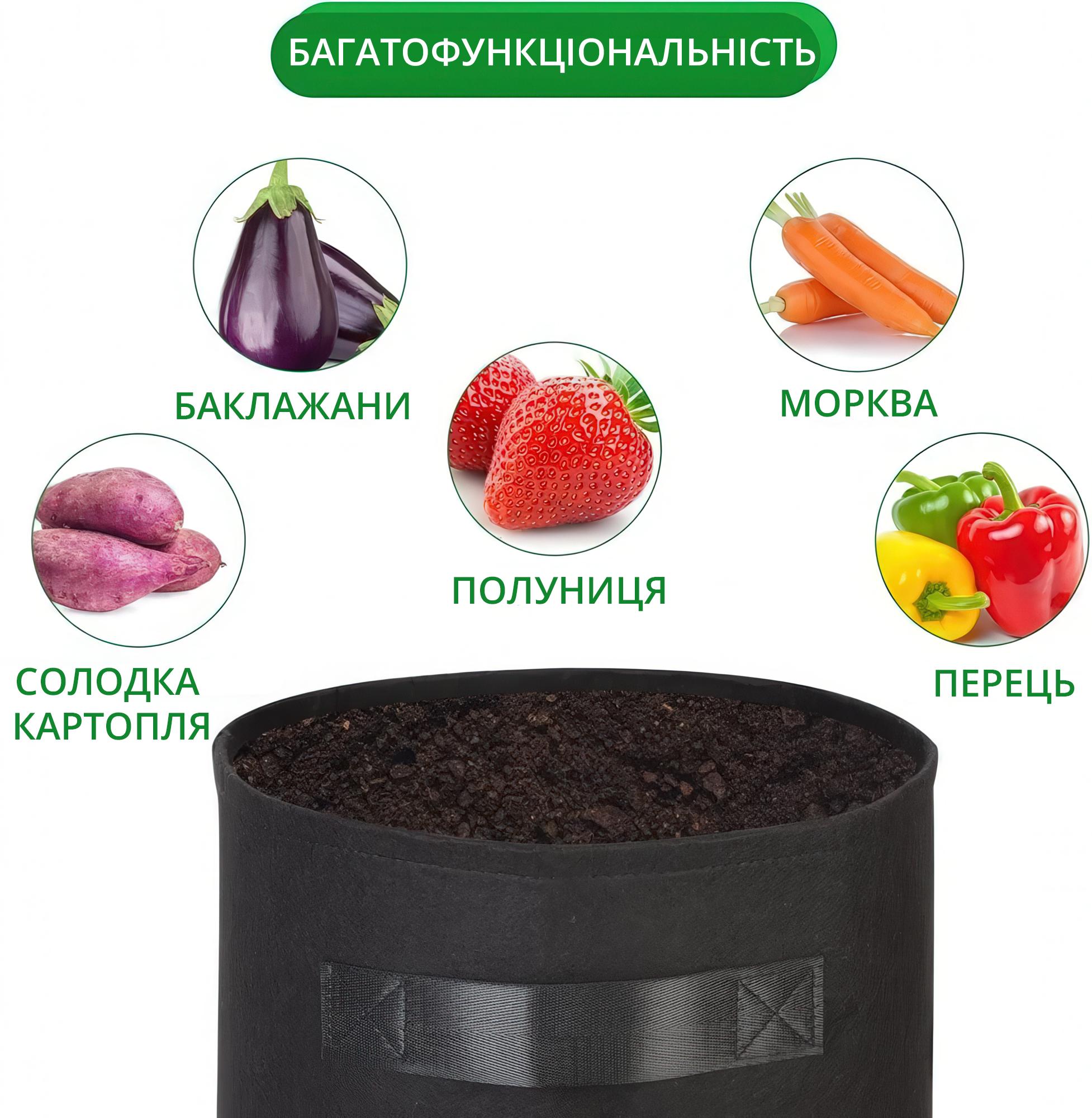 Мішок тканинний для вирощування картоплі та овочів з віконцем 35х40 см 38 л Чорний - фото 8