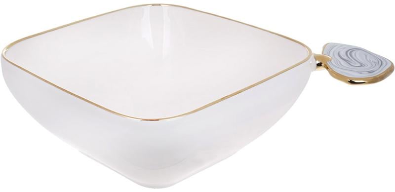 Салатница фарфоровая Gold Line с декоративной ручкой квадратная 1500 мл Белый