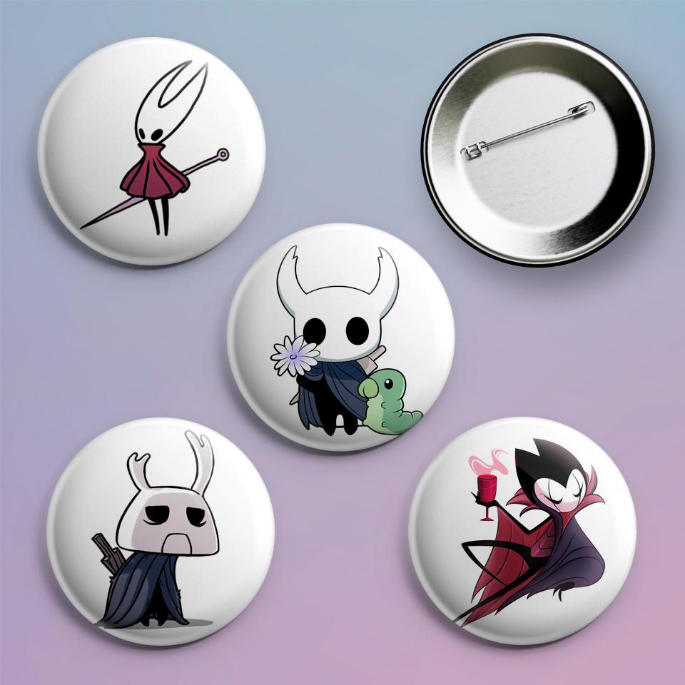 Значки на рюкзак с принтом игры Hollow Knight 4 шт.