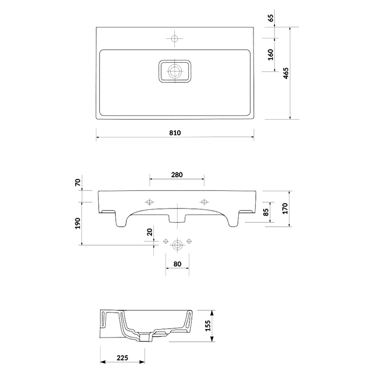 Раковина Virgo 80 см с/о мебельная (9867083) - фото 3 Раковина Virgo 80 см с/о мебельная (9867083) - фото 3