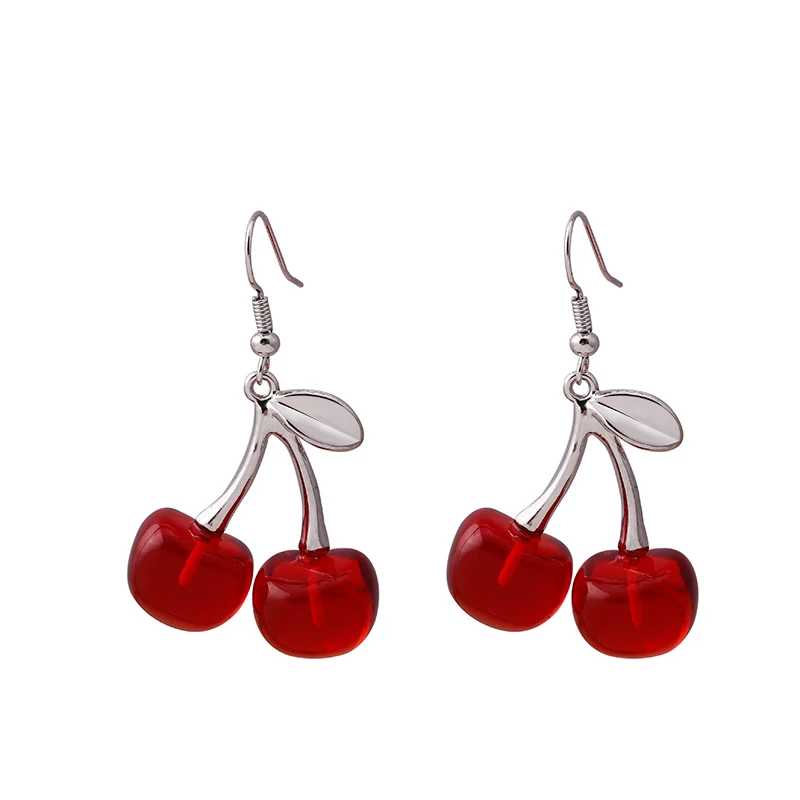 Серьги гвоздики женские Вишенки на веточке 2 шт. Красные (2186808871)