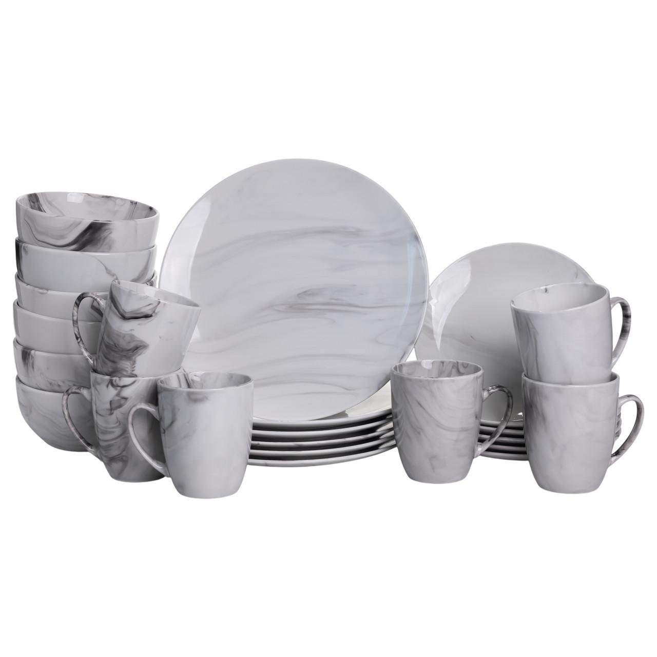 Столовый набор посуды тарелок и чашек Marmor 24 предметов на 6 персон фарфоровый (MD-24-2G)