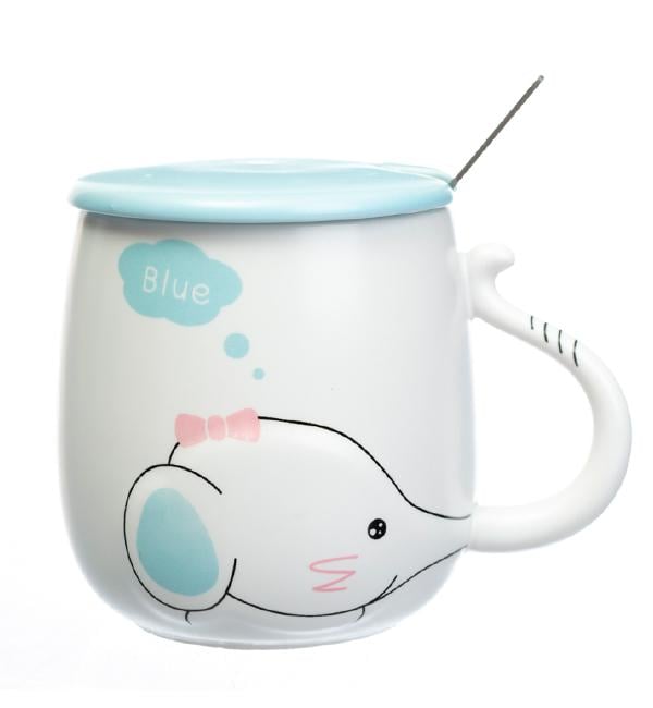 Чашка керамическая Elephant с ложечкой и крышечкой 450 мл (514059)