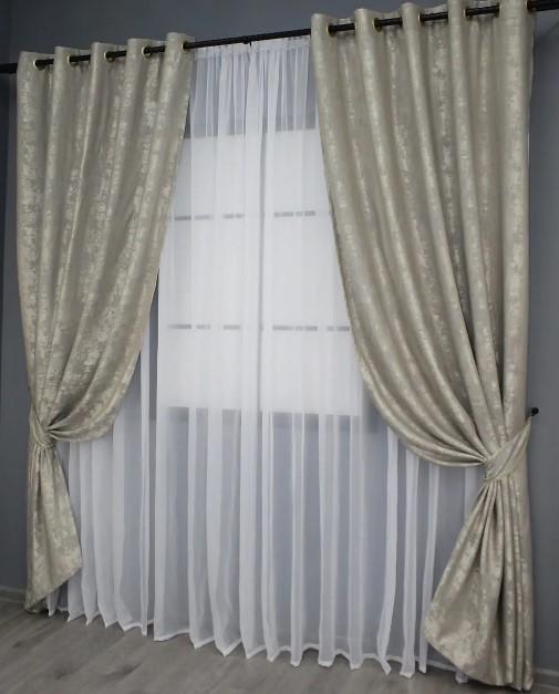 Комплект штор у вітальню на люверсах SULTAN XO жаккард 1,5х2,5 м 2 шт. Капучино (1143ш) - фото 4