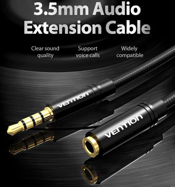 Кабель Vention Audio 3,5 мм M - 3,5 мм F 3 pin 0,5 м Black (VAB-B06-B050-M) - фото 5