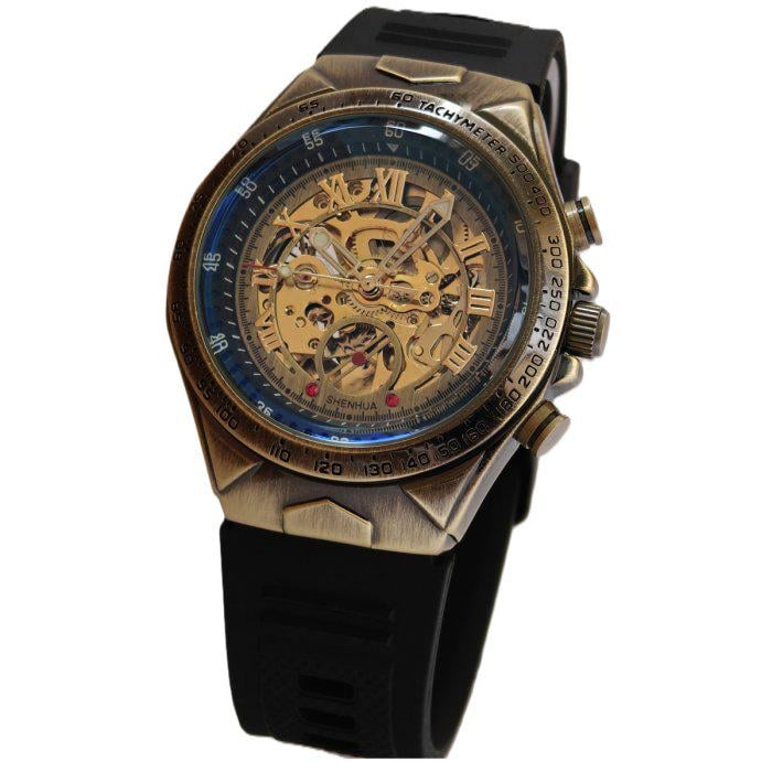 Часы мужские Winner Status Rubber 2 ремешки со стальным корпусом 43х16 мм Золото (150-96-2163)