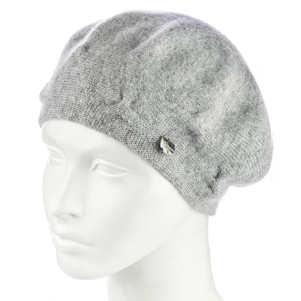 Берет женский ангоровый двойной Atrics WH910 с узором Серый