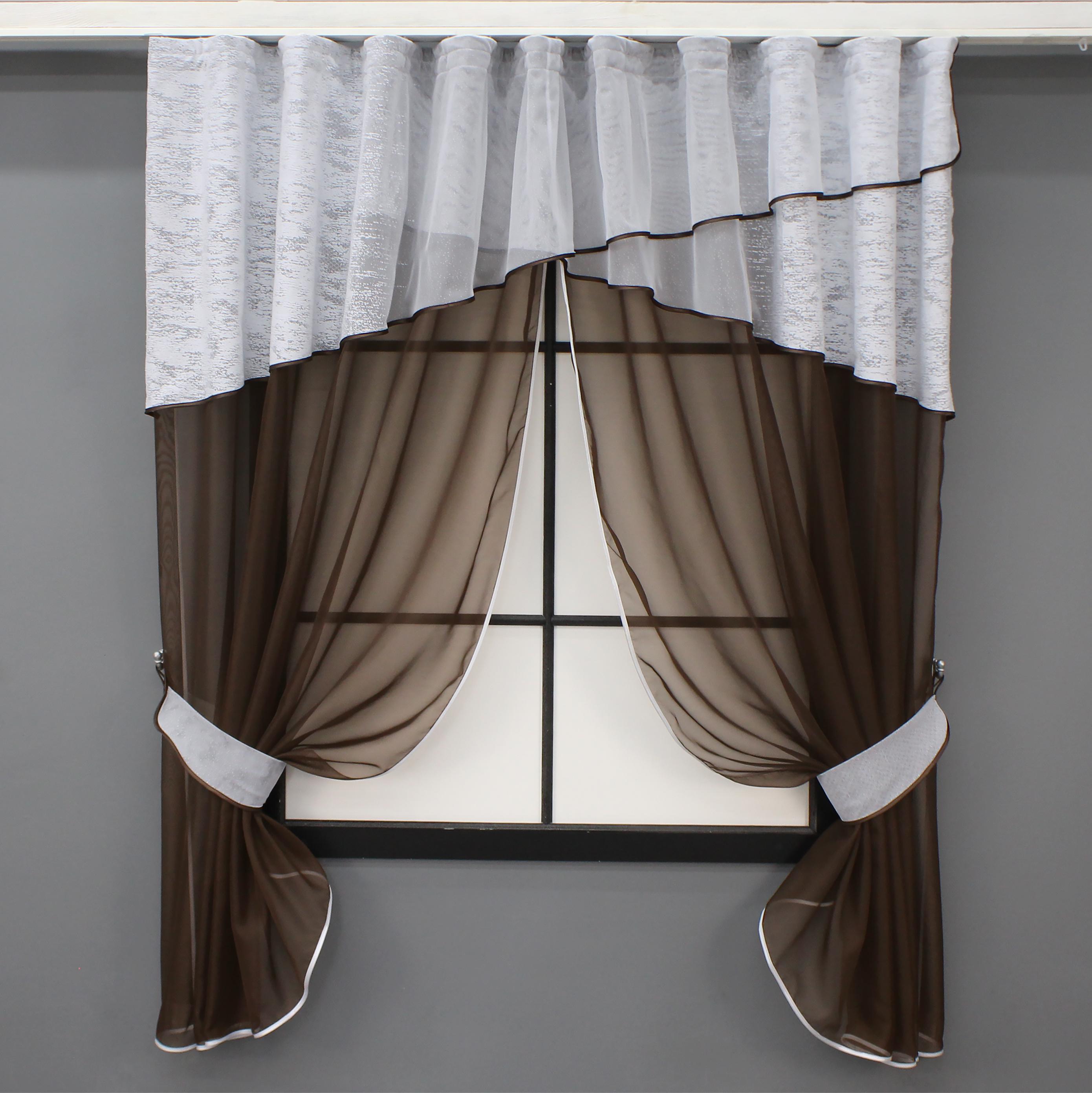 Шторы кухонные VR-Textil № 091к с ламбрекеном 280х170 см Венге/Белый (52-0907)