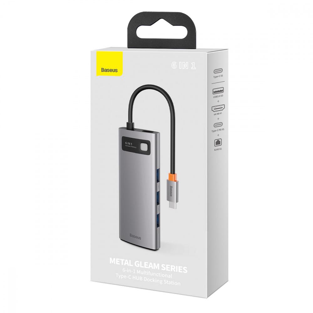 USB-Хаб BASEUS Metal Gleam Series 6-in-1 (3xUSB3.0 + 4KHD + RJ45 + Type-C) сірий - фото 8