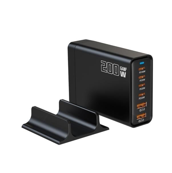 Зарядное устройство многоканальный сетевой GaN YFY-IQ37 200W Черный (719367)