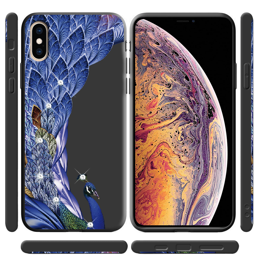 Чехол Boxface iPhone X Павлин со стразами Черный силикон (32139-rs7-38046) - фото 2