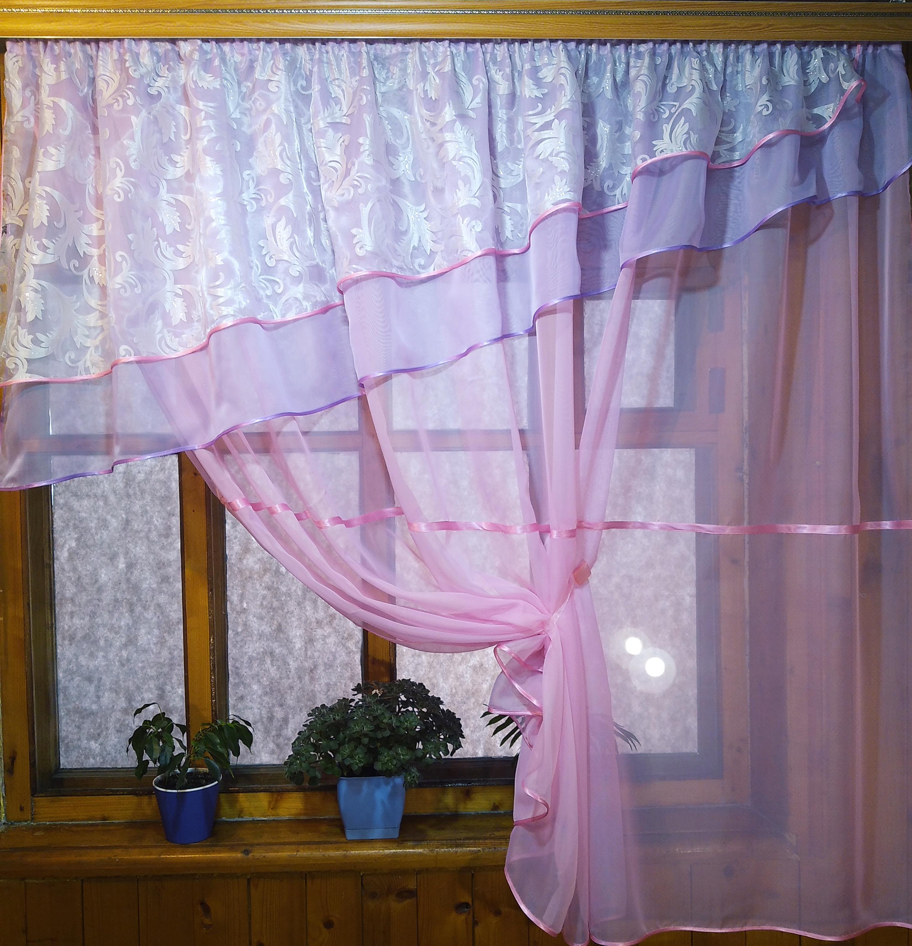 Фіранка кухонна готова коротка Алія рожева вензель - фото 5
