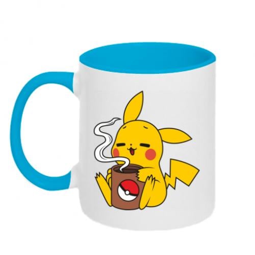 Чашка двухцветная Пикачу с кофе 320 мл Бело-голубой (15689246-33-193513)