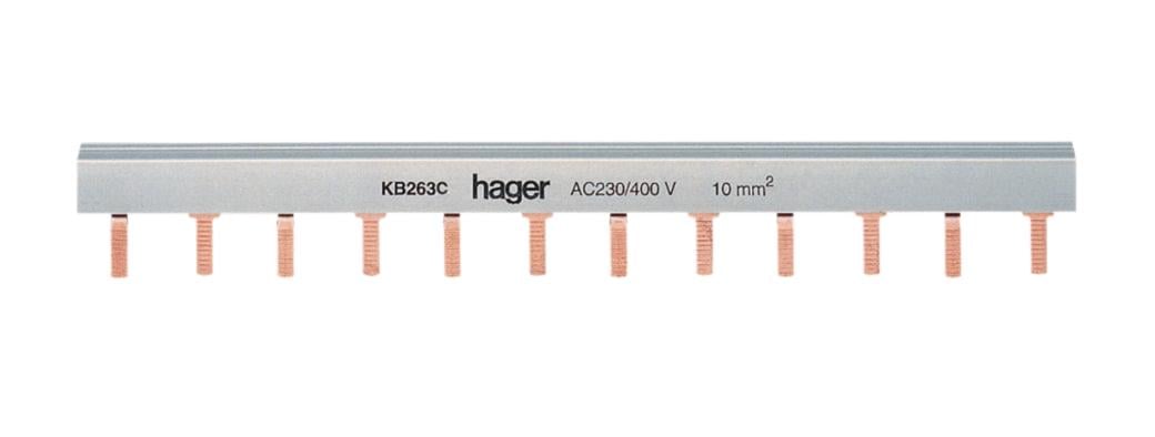 Шина Hager KB263C ребенчатая 2P 10 кв. мм 24M (000144889)