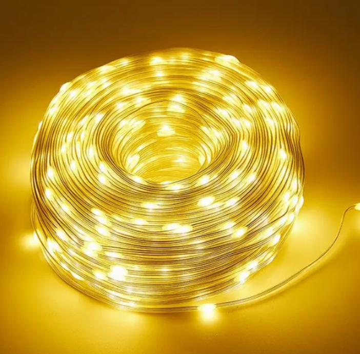 Гирлянда уличная 500led теплый цвет на солнечной батарее с пультом дистанционного управления большие капли росы 50 м