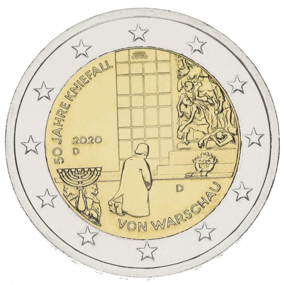 Коллекционная монета Германия 2 евро 2020 Биметалл UNC D 50-летие коленопреклонения в Варшаве (М14681)