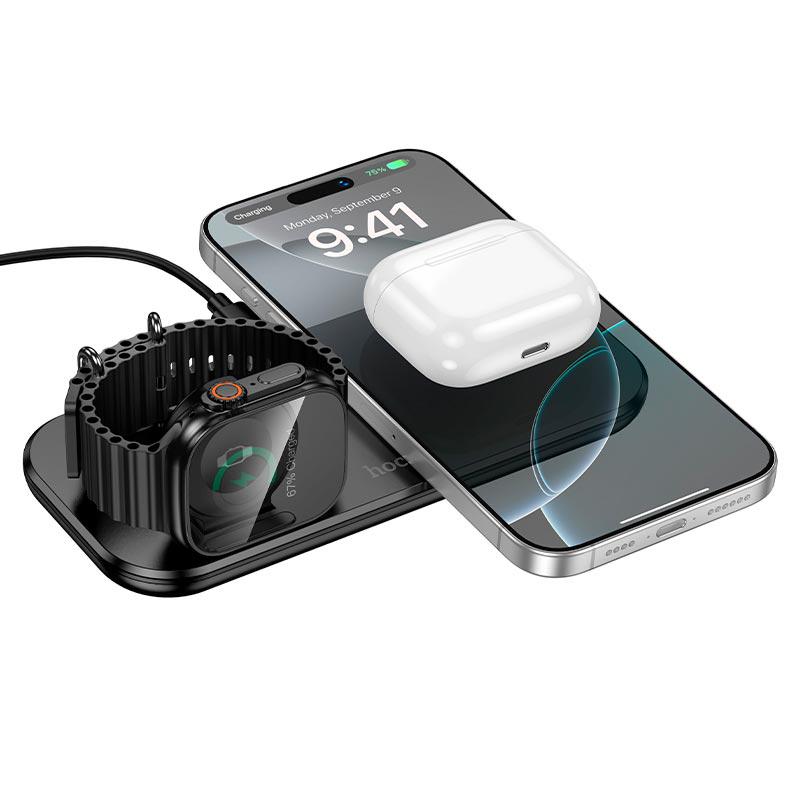 Зарядное устройство беспроводное Hoco CW65 3в1 15 Вт для наушников/смартфона/Apple Watch Черный (24420)