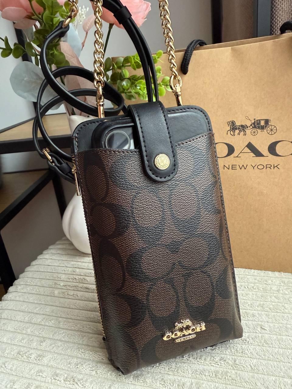 Сумка чохол на телефон з натуральної шкіри Smartphone Shoulder Coated Canvas Smooth Leather Signature Phone Crossbody Pouch