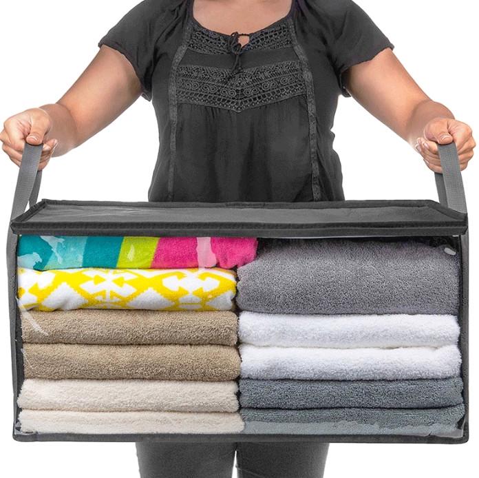 Органайзер для белья и полотенец с окошком 58х31х30 см Черный с белым/Прозрачный (ОДЯ-102-4) - фото 4