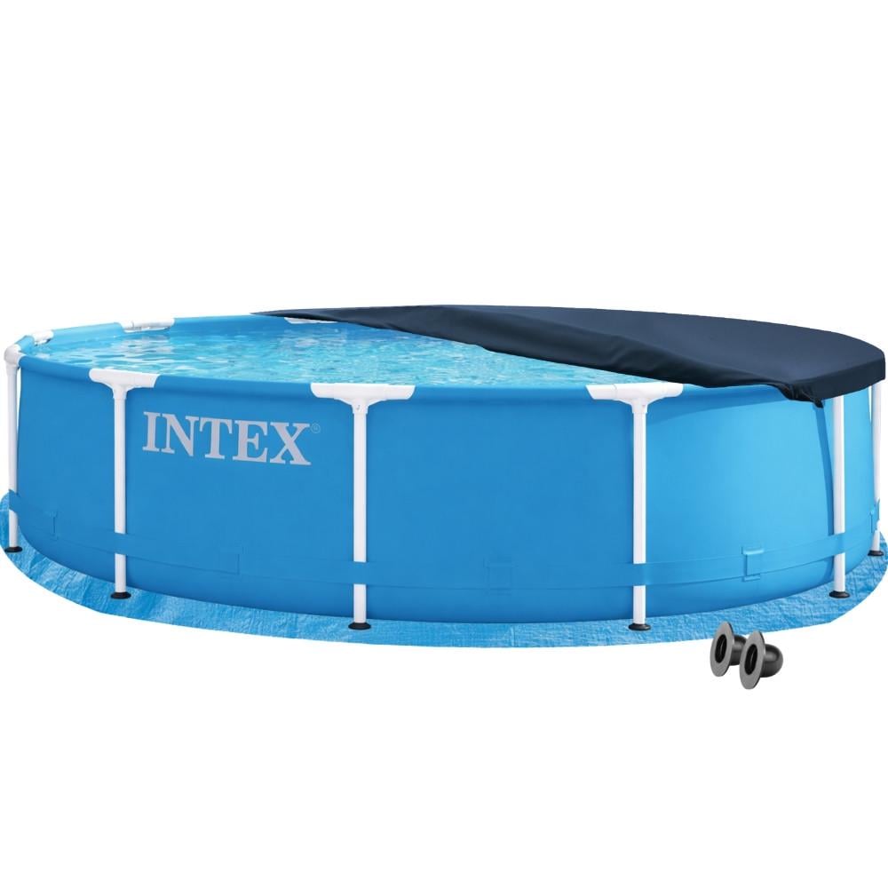 Басейн каркасний круглий Metal Frame Intex 28210-3в1 у комплекті з тентом/підстилкою 366х76 см Синій (147-9-#2026_28210-3)