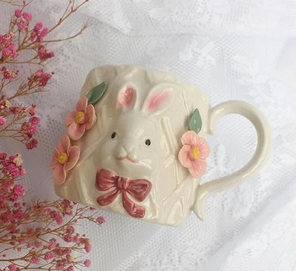 Кружка керамическая с кроликом в винтажном стиле 330 мл Розовый - фото 2 Кружка керамическая с кроликом в винтажном стиле 330 мл Розовый - фото 2
