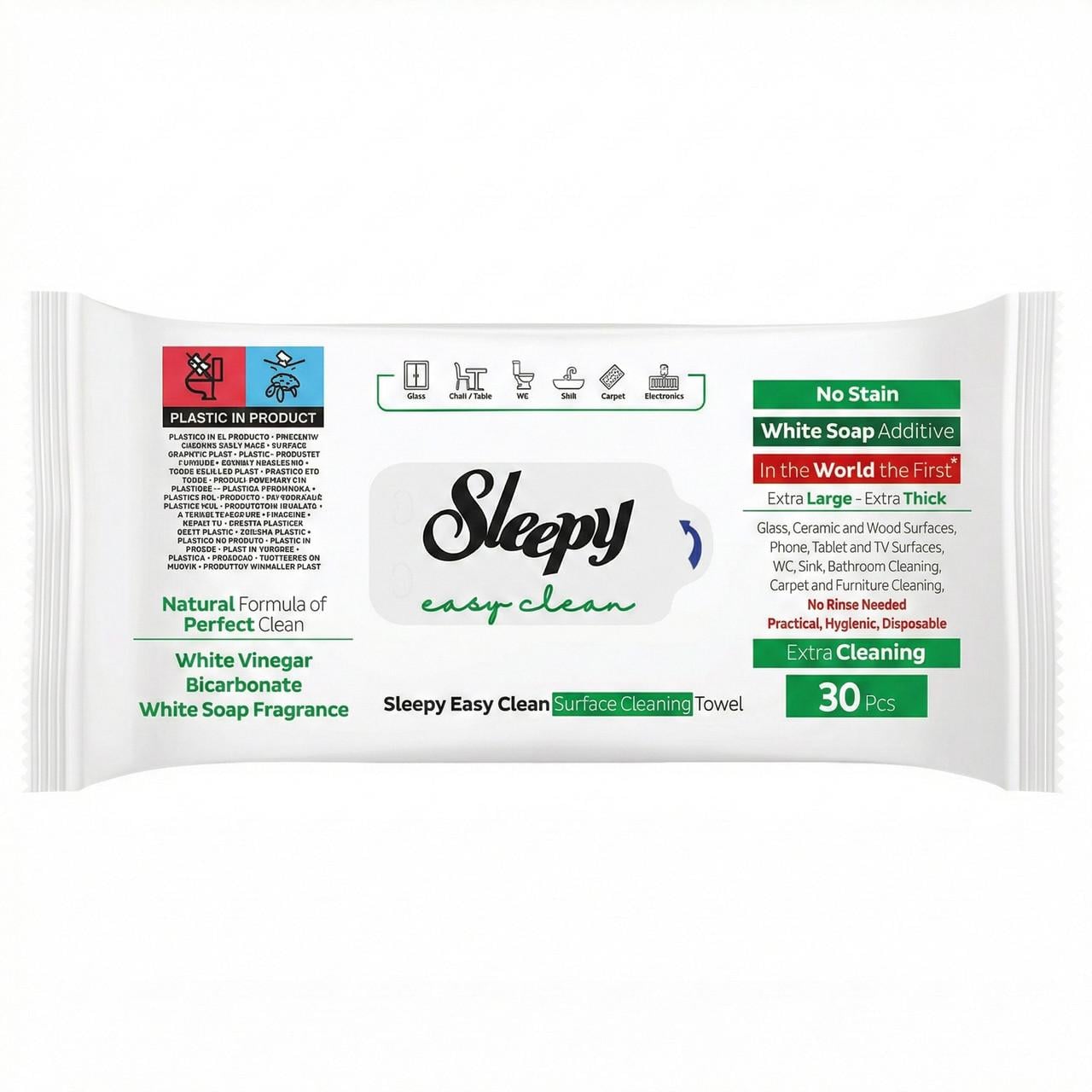 Влажные салфетки для уборки Sleepy Easy Clean White Soap 30 шт. с ароматом белого мыла