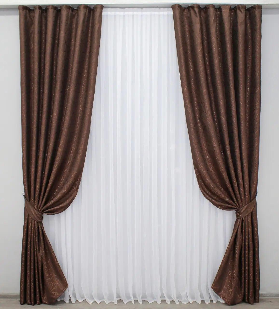 Шторы для спальни мраморные жаккард 200x270 см Коричневый (Е101109B-2)