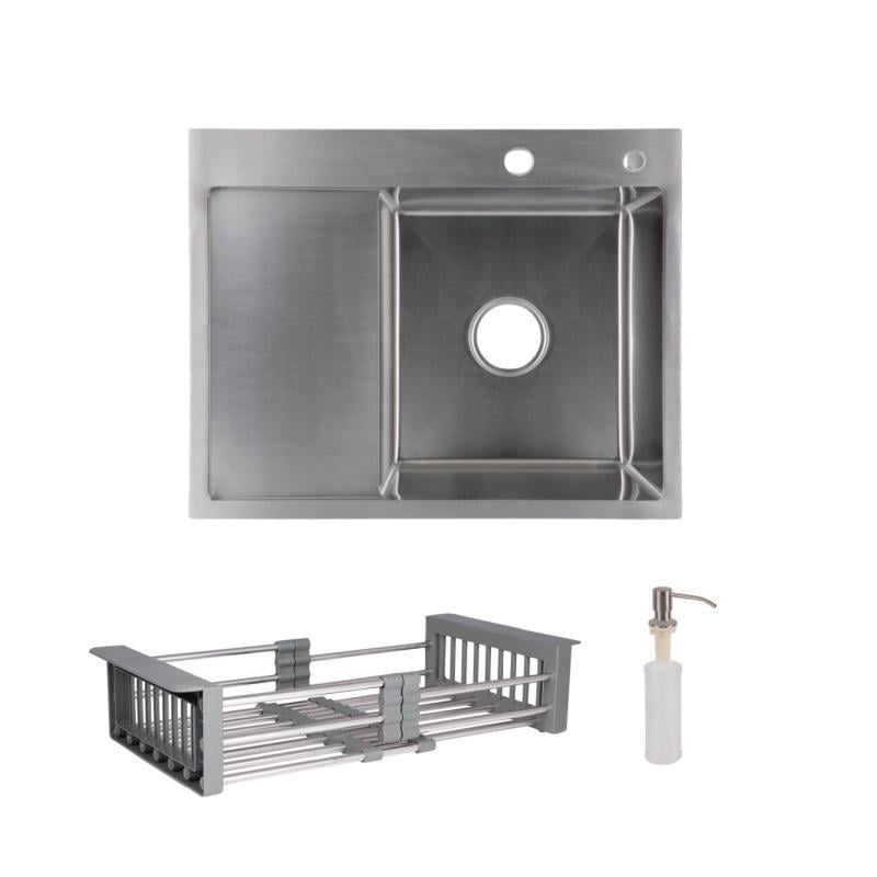 Комплект Lidz Handmade H6350L мойка для кухни интегрированное крыло слева Brushed/с дозатором/Lidz (2622386109)