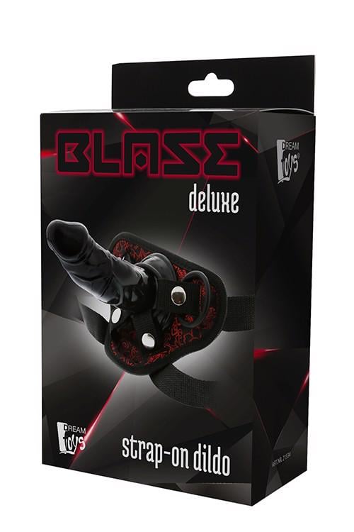 Страпон знімний Dream Toys Blaze Deluxe Strap-On Dildo на чорних трусиках з червоною вишивкою (DT21641)