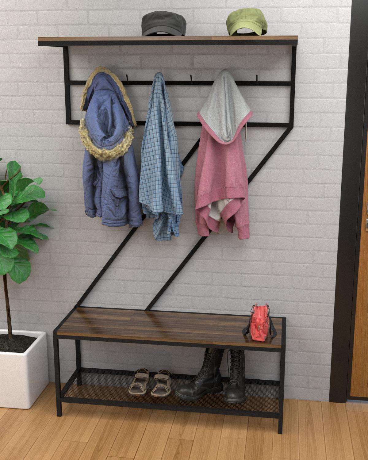 Вішалка-прихожа з лавкою EcoLoft Зетта в стилі лофт (DSP-1304-11)