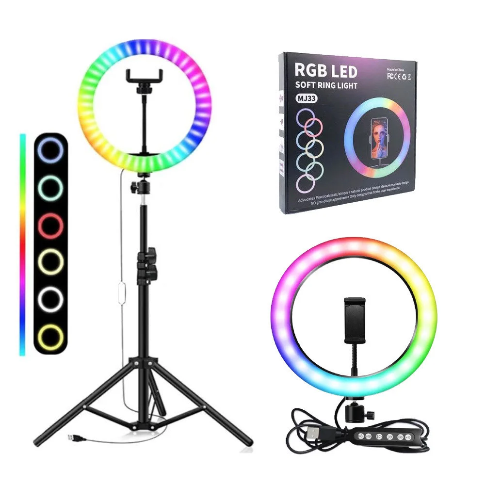 Кольцевая лампа RGB MJ-33 светодиодная 33 см со штативом (MS-12412) - фото 4