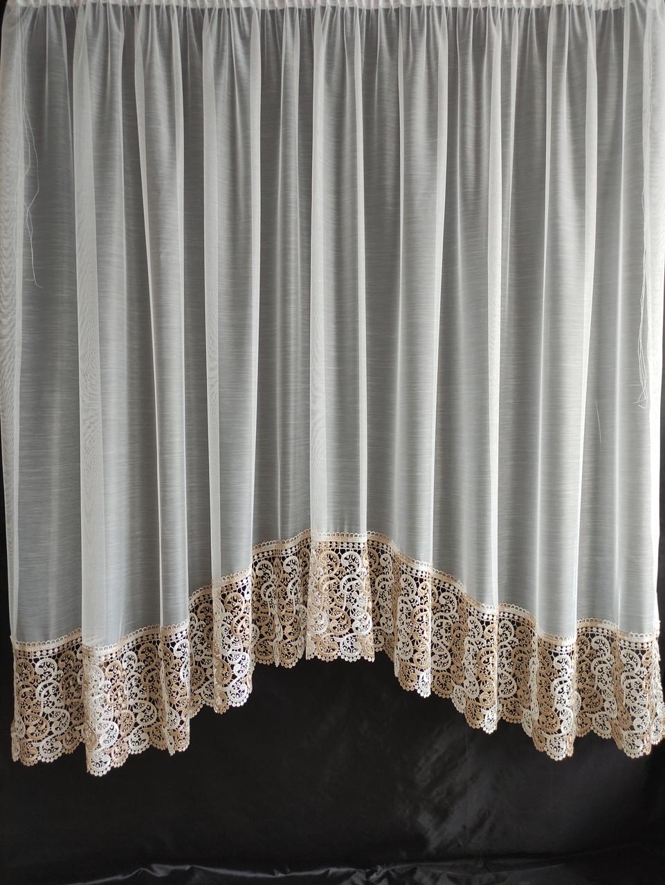 Фіранка аркою Бамбук з мереживом 300х180 см Молочний з бежевим (а30ком-1бам) - фото 1 Фіранка аркою Бамбук з мереживом 300х180 см Молочний з бежевим (а30ком-1бам) - фото 1