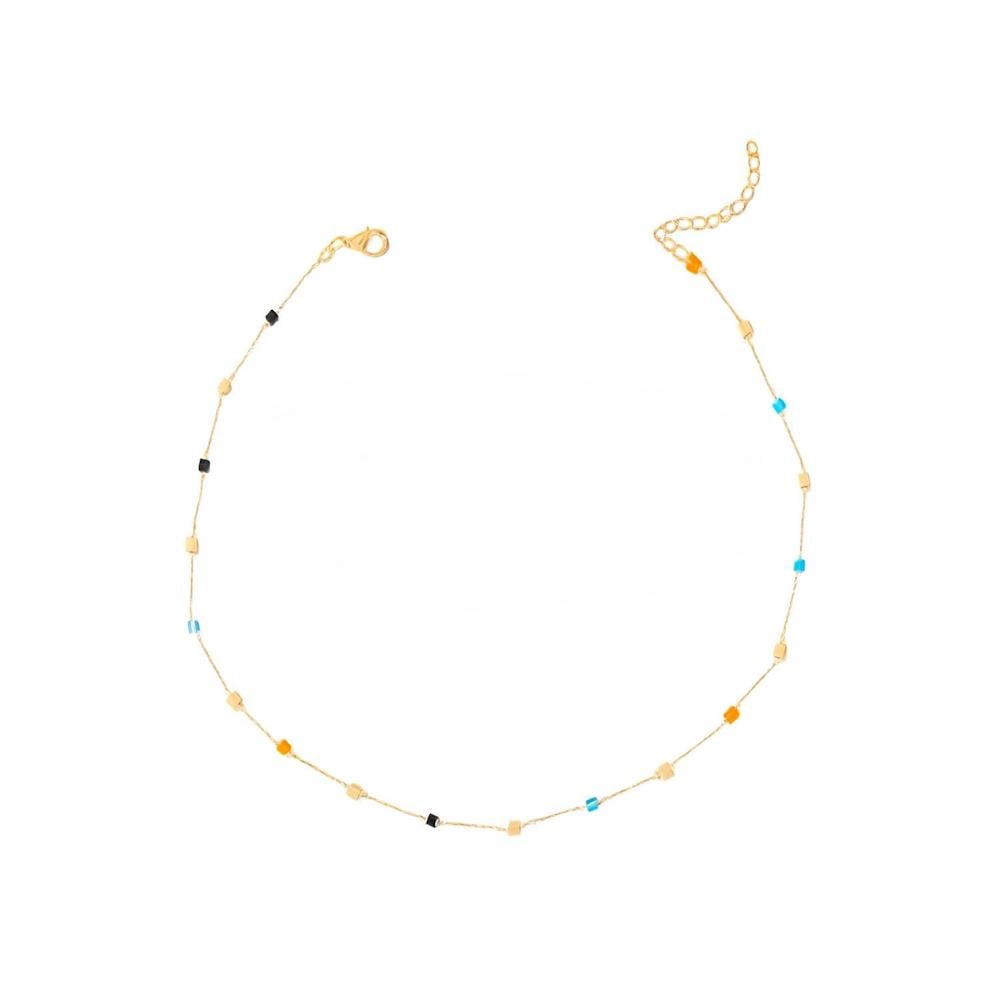 Цепочка с квадратными разноцветными бусинами Золотистый (3000004048)