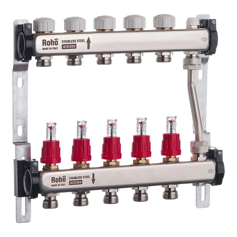 Коллектор с расходомерами и термостатическими клапанами с байпасом Roho R814-05 1"х 5 исх (RO0048)