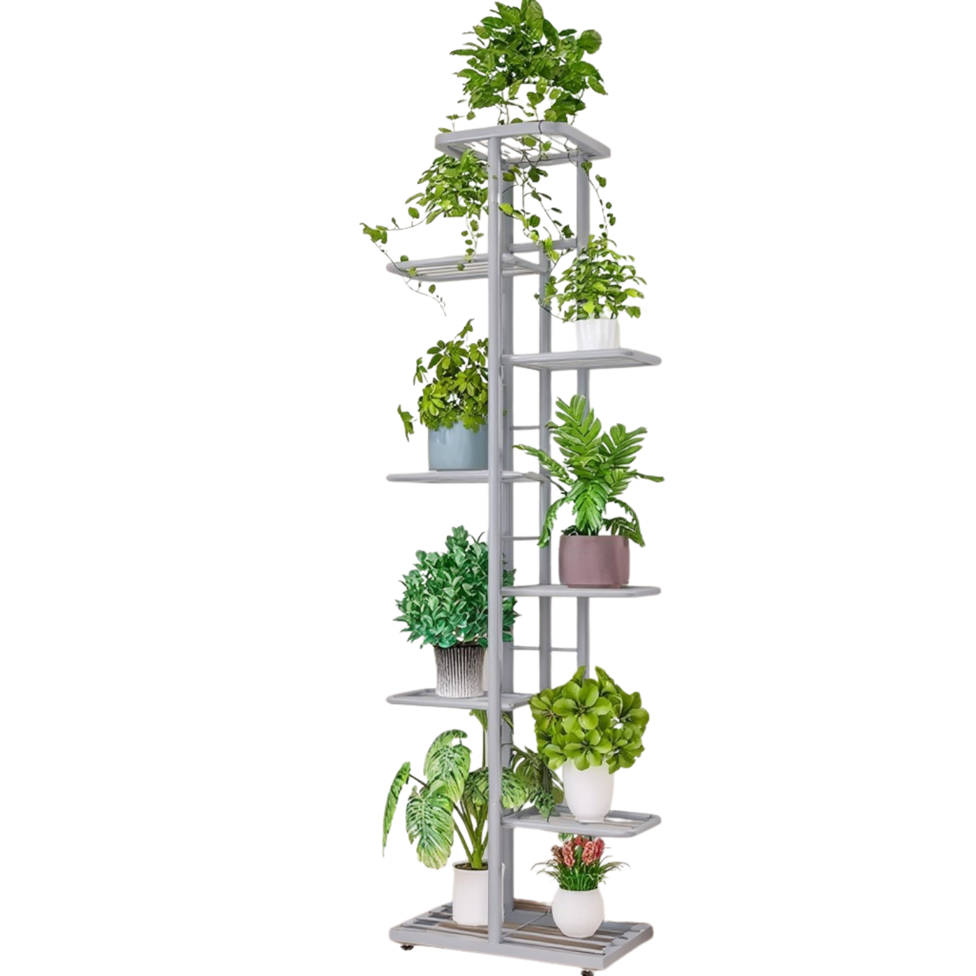 Стеллаж для растений на резиновых ножках металлический 9 ярусов Серый Стеллаж для растений на резиновых ножках металлический 9 ярусов Серый