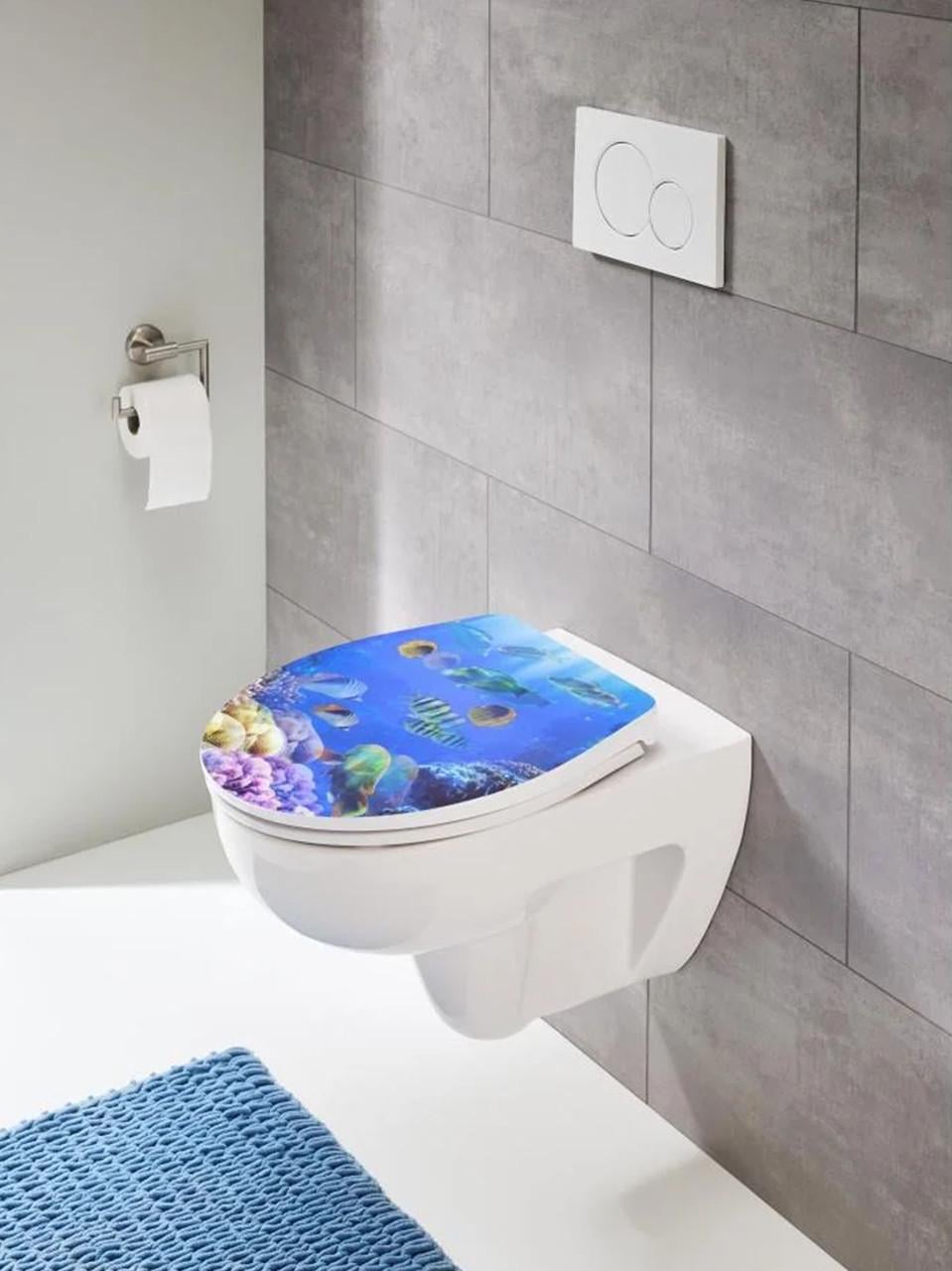 Сиденье для унитаза из дюропласта Livarno Home с рисунком Подводный мир Soft-close Quick-release (2825369750)