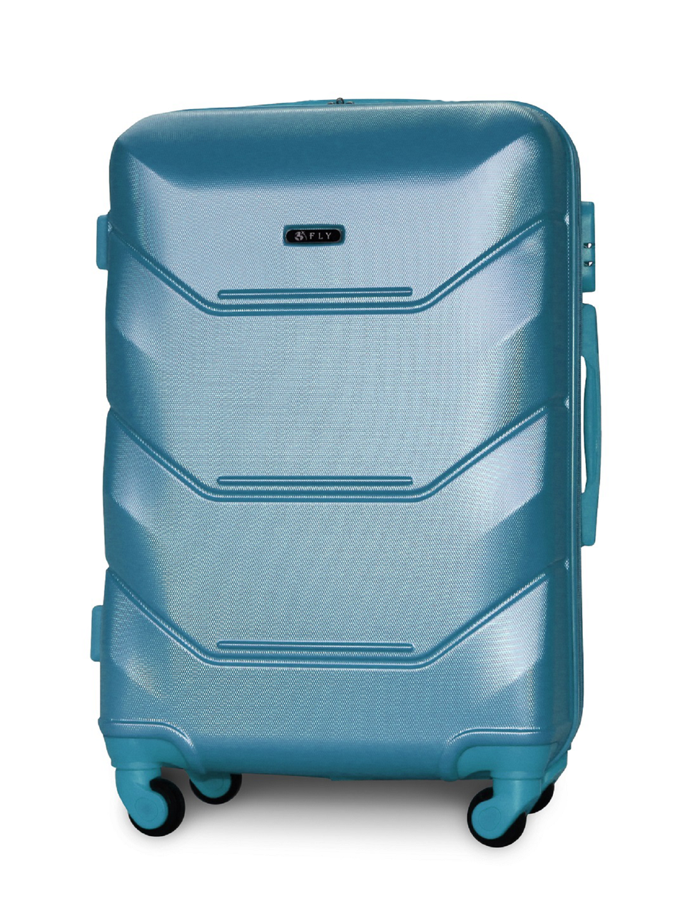 Чемодан пластиковый Fly K147 средний на 4 колесах 67х43х26 см 60 л Серебряно-голубой