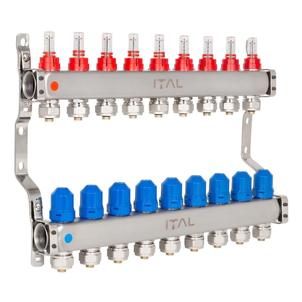 Коллекторный блок с расходомерами Ital HC1-09 x 3/4"Ek нержавеющая сталь Коллекторный блок с расходомерами Ital HC1-09 x 3/4"Ek нержавеющая сталь